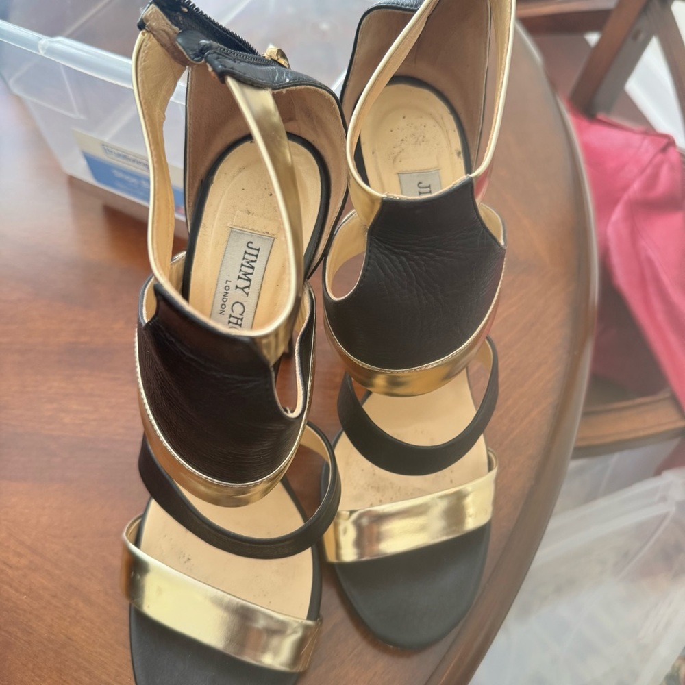 Jimmy Choo Black and Gold Heels - Picture 2 of 9